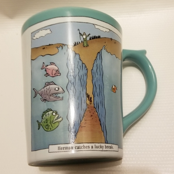 Hilarious coffee mug w fish & Red Sea parting - Picture 2 of 7